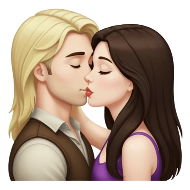 girl with long dark brown hair and pale skin kissing a blonde man sticker