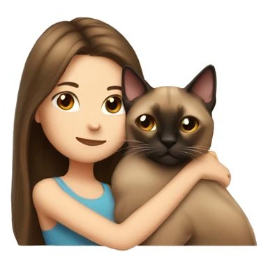  Siamese cat cuddling brown long hair girl sticker