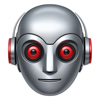 polished minimalistic perfectly round steel robot face with a red line instead of eyes, simple clean design sticker