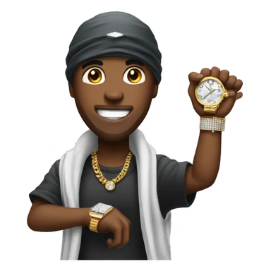 Emoji with grillz and durag showing his wrist with an diamond watch sticker