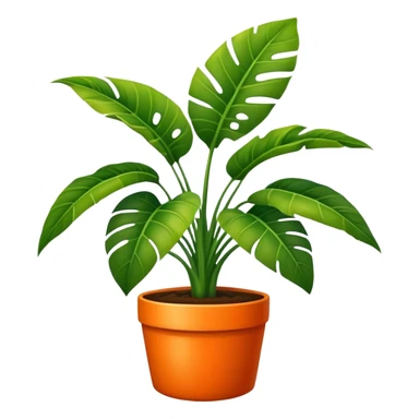 A tropical plant with huge leaves in an orange pot sticker