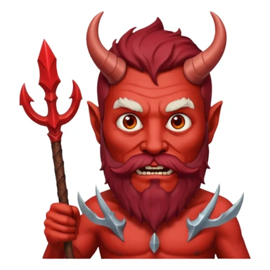satan emoji holding a trident. make him red and scary. make him older with a beard sticker
