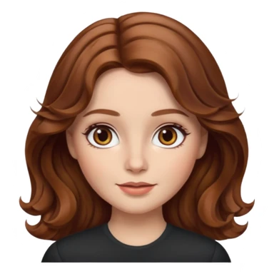 gorgeous female memoji, chestnut brown wavy hair, hazel eyes, soft makeup, timeless and feminine sticker