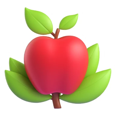 red apple with green leaf, 3D iOS style, volumetric shapes, pastel colors, soft lighting, modern iOS icon style, no background sticker