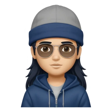generate a fair pretty bratz boy wearing a dark blue cap with black sunglasses and a grey hoodie

hair black long sticker