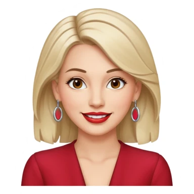 30 year old white woman with shoulder-length hair and brown eyes, left side of her hair tucked behind her ear, lipstick and hoop earrings, smiling, upper body portrait sticker