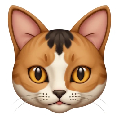 a cat, the left ear is brown, and the right ear is black sticker