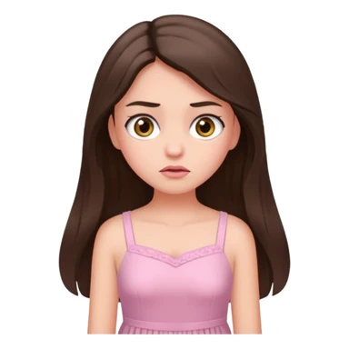 annoyed long brunette hair girl with hazel eyes wearing light pink dress sticker