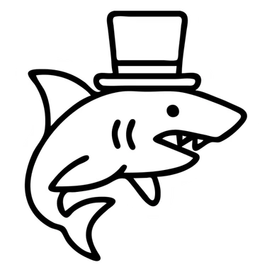shark with a top hat, outlined icon sticker