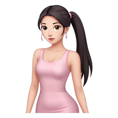 Beautiful woman with long dark ponytails wearing light pink bodycon dress sticker