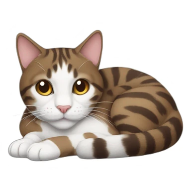 Dark brown and white Tabby Cat laying on the back sticker
