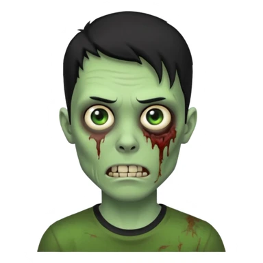 Zombie Emoji AppleIOS Style, lowfade Black Hair, and Black T-shirt, Green Skin, normal expression sticker