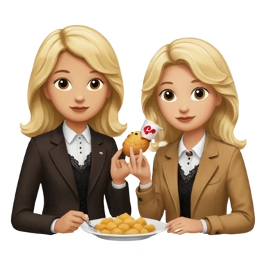 Love tan woman long wavy blonde hair and black lace  with blonde man Brown shade jacket eating chick filet  sticker