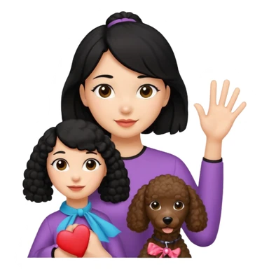 Ponytail black hair girl with brown Poodle say goodbye  sticker
