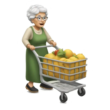 Granny pushing a cart sticker