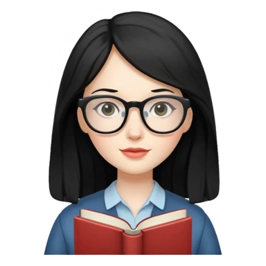 long black haired women with book with optical sticker