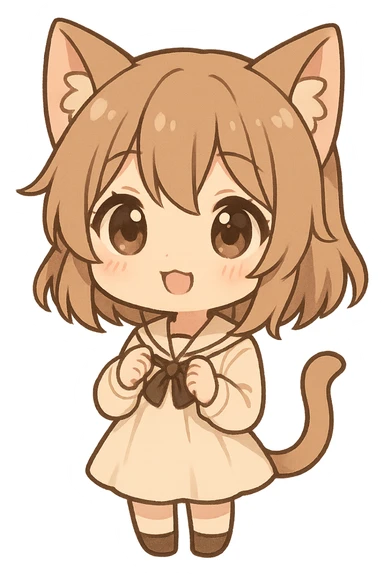 anime catgirl, chibi style, oversized head, big eyes, cat ears, simple background, adorable expression sticker