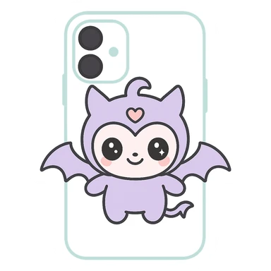 Remove any purse or purse-matching elements. Focus only on a white and black gothic kawaii phone case with big eyes, smiling, playful, cartoonish style, and gothic symbols. No purse references. No background. sticker