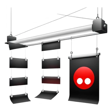 Darkroom with red safelight and hanging film negatives drying sticker