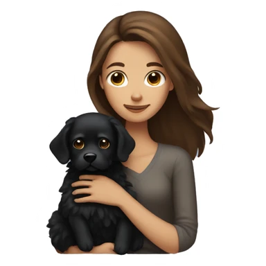 Long brown haired woman holding fluffy black dog sticker
