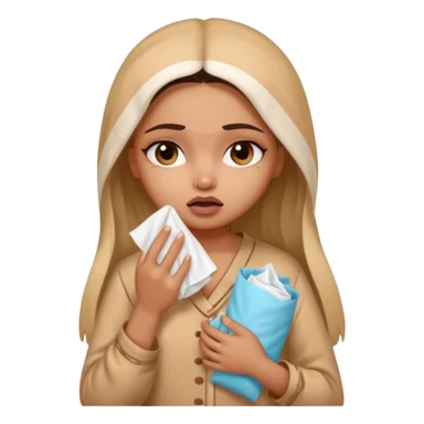 a pretty bratz fair indian girl wearing a brown pajamas, dark circles, crying, holding tissues sticker