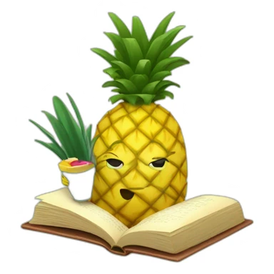 A pineapple reading a book sticker