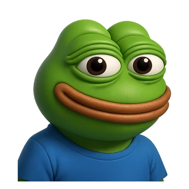 make a pepe in bright green smiling and looking straight at the camera in 3d style, good highlights and shadows, drop shadows sticker
