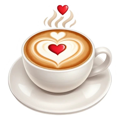 cappuccino coffee in white cup with heart latte art and foam sticker
