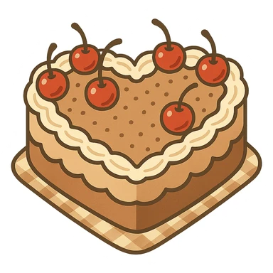 flat toon heart-shaped vintage-style cake with cherries sticker