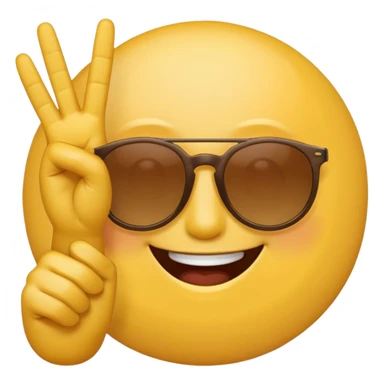 the yellow circle wearing sun glasses emoji holding up a peace sign sticker