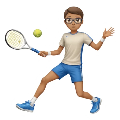 homme l'air cool taille moyenne corpulence maigre cheveux chatain court yeux bleus lunettes photo de pieds en pantalon qui fait du tennis sticker