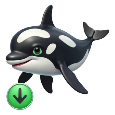 3d Cartoon orca with a green tick icon next to it sticker