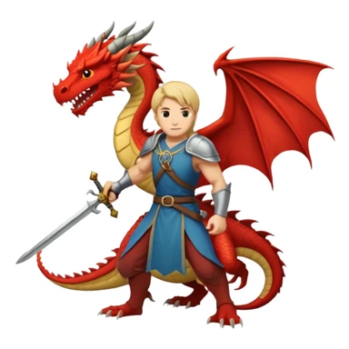 a hero with a sword facing a dragon sticker