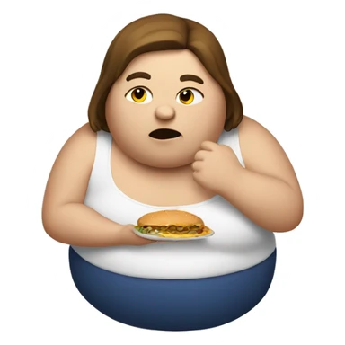 fat person with brown hair eating sticker