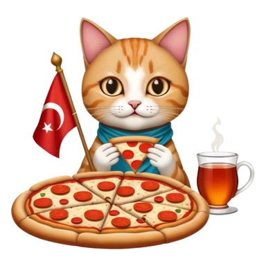Gato vestido de bandera turca comiendo piZZA Y TE MARROQUÍ sticker