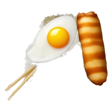 a bowl of rice with double yolk egg and two chicken drumstick sticker