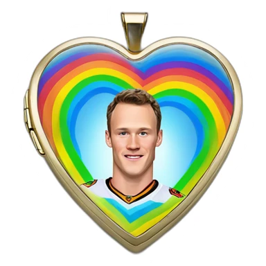 Jonathan Toews inside a rainbow locket heart sticker