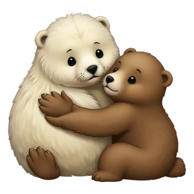 small white seal kissing a big brown bear sticker