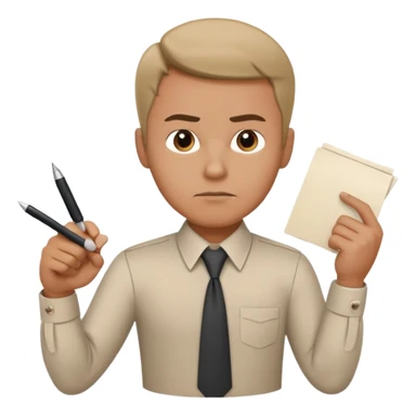 A man stands with a serious face and points his finger at his hand holding papers sticker
