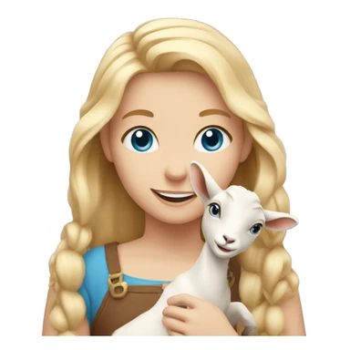 smiling girl with blonde hair blue eyes holding goat with horns sticker