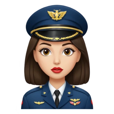 Emoji of a brunette girl in the military with big eyelashes, big lips with gloss, and a sassy face  sticker