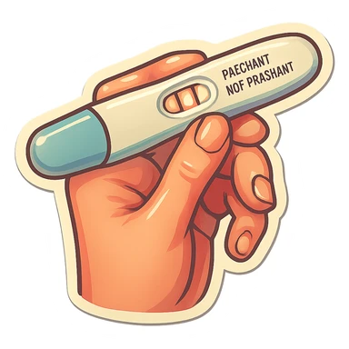 pregnancy test in hand, retro stickers style, soft rounded shapes, expressive contours, vintage color palette, light paper texture, shadows and highlights, transparent background sticker