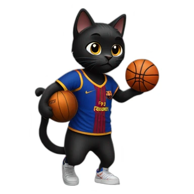 Black cat with a FC Barcelona t-shirt playing basketball sticker