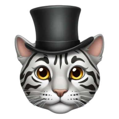 Grey tiger cat with bits of brown using a top hat sticker