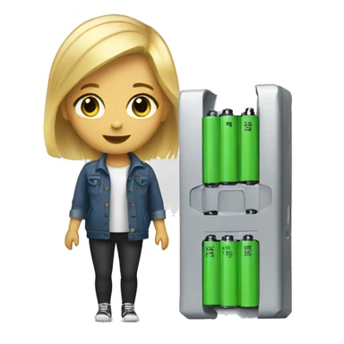 girl with blonde hair holding a battery sticker