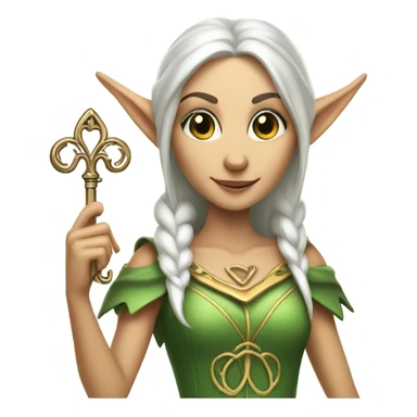 an elf woman login holding a big key sticker