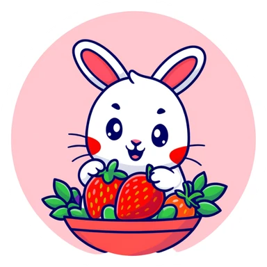 bunny picking strawberries in the woods, sweet pastel red sticker