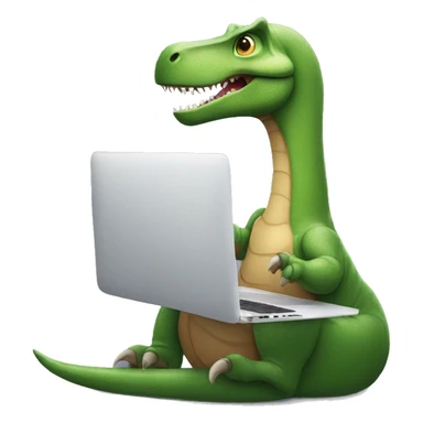 dinosaur working on macbook sticker