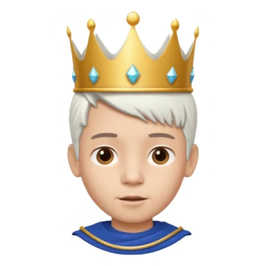 Royal latin Kid boy with crown head 3d style only face half rotate head white hair sticker