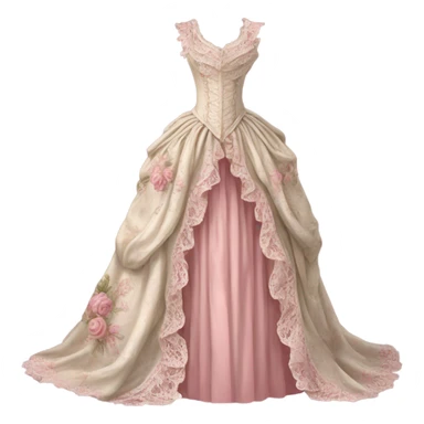 Realistic, detailed rococo dress, beige and pink sticker